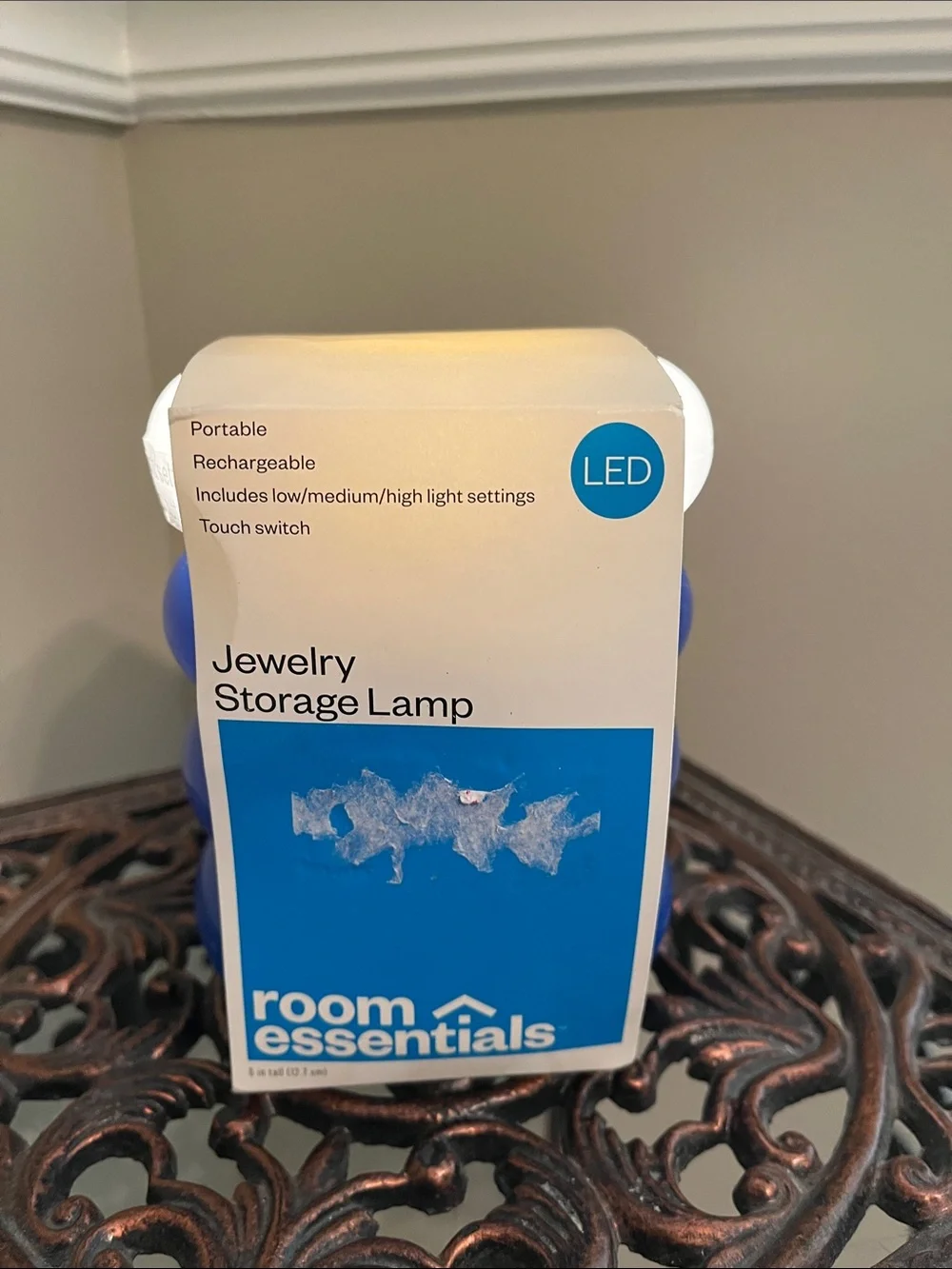 BLUE Room Essentials LED Jewelry Storage Lamp 3 Settings - Rechargeable NWT